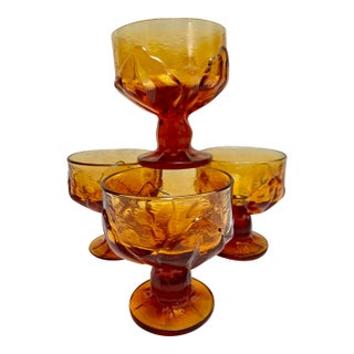 Midcentury Amber Toned Textured Goblets or Cocktail Glasses- Set of Four For Sale