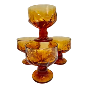 Midcentury Amber Toned Textured Goblets or Cocktail Glasses- Set of Four