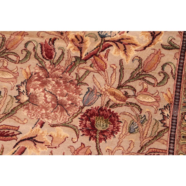Shabby Chic 1990's Floral Pak-Persian Taupe/Pink Wool Rug - 6'0'' X 8'9'' For Sale In New York - Image 6 of 9