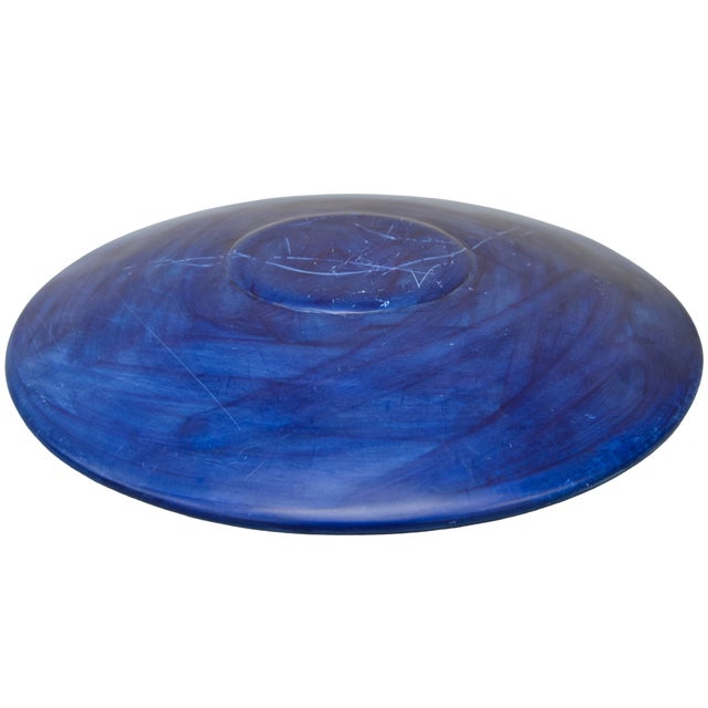 Vintage Handcrafted West-African Blue-Patterned Soapstone Decorative Plate For Sale - Image 4 of 4