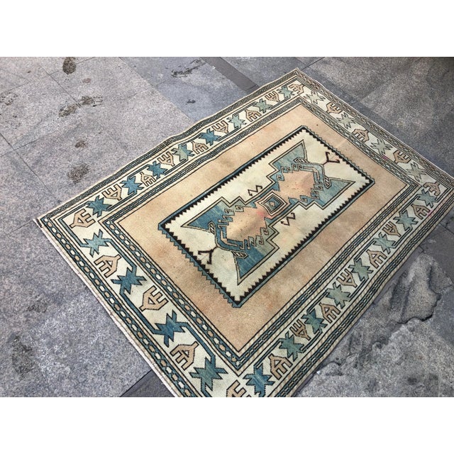 1960s Vintage Anatolian Handmade Tribal Rug- 3′11″ × 5′7″ For Sale - Image 10 of 11