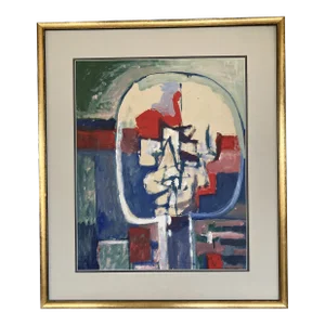 1957 Modernist Abstract Bust Painting on Paper, Jack Hammack, Framed
