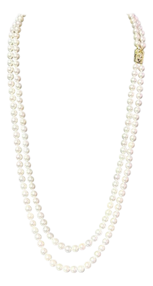 Akoya Pearl Diamond Double Stranded Necklace 14k Y Gold Certified