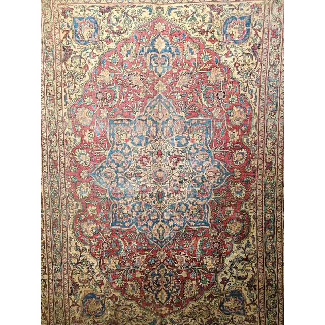 19th Century Persian Kerman Lavar Rug, Handwoven Floral Pattern, Red & Ivory, 8’ X 11’ For Sale In Chicago - Image 6 of 12
