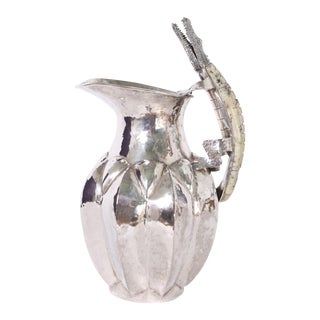 Los Castillo Style Silver Plate Pitcher With Alligator or Lizard For Sale