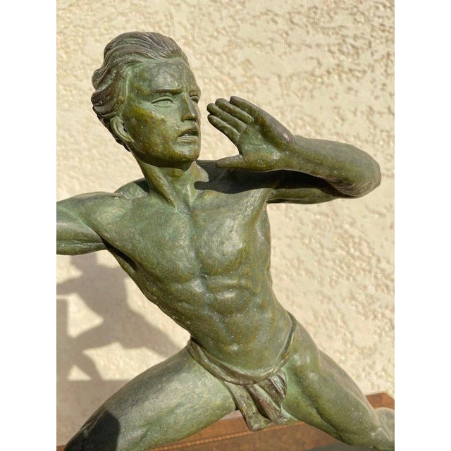 Spelter and Marble Sculpture by Jean De Roncourt, 1930 For Sale - Image 3 of 11