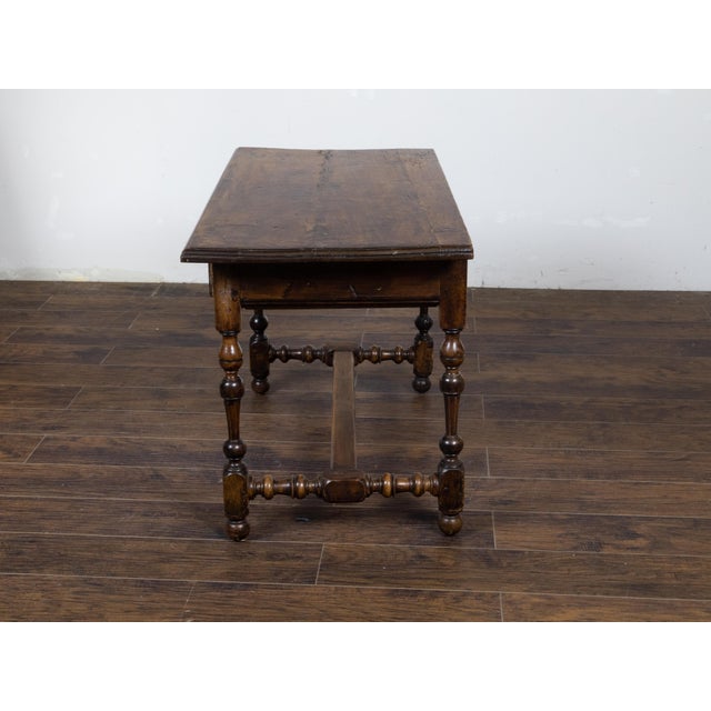 English Georgian Period 1800s Walnut Table with Drawer and Turned Baluster Legs For Sale - Image 9 of 12