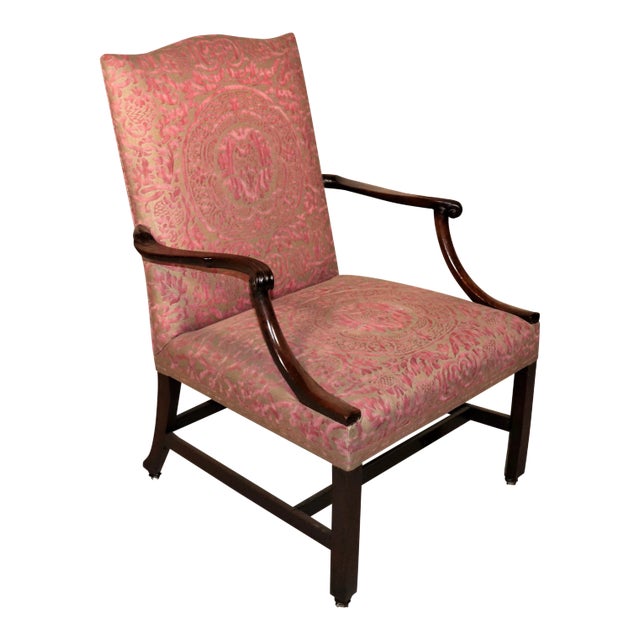 Circa 1830 George III Fortuny Upholstered Gainsborough Mahogany Armchair For Sale