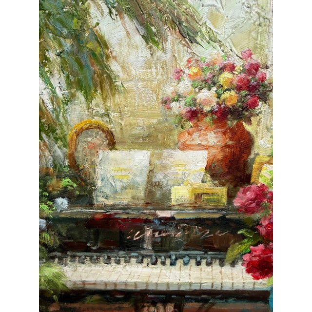 Red Late 20th C. Large Original Impressionist Interior Still-Life Oil Painting Signed Robbins For Sale - Image 8 of 12