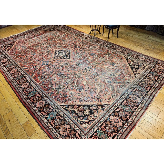 Vintage Oversized Persian Mahal-Sultanabad Rug, Hand-Knotted Wool, Floral Pattern, Red & Navy, 11x17 For Sale - Image 4 of 16