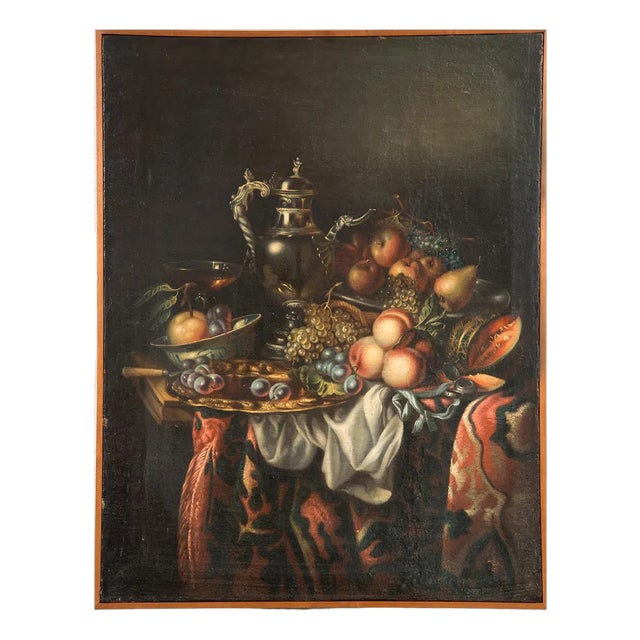Dead Nature with Fruit, 1800s, Gold & Silver, Oil on Canvas For Sale