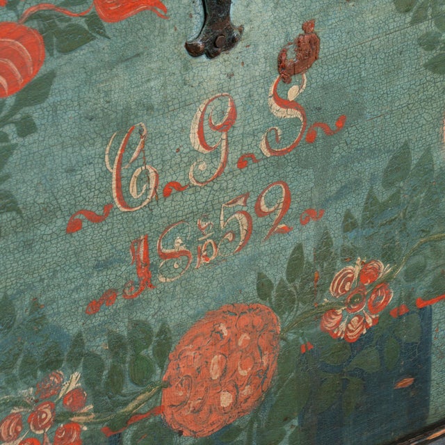 Original Hand Painted Blue Swedish Dome Top Pine Trunk Dated 1852 For Sale - Image 15 of 18