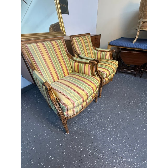 French Hancock & Moore Louis XVI Upholstered Armchairs For Sale - Image 3 of 12