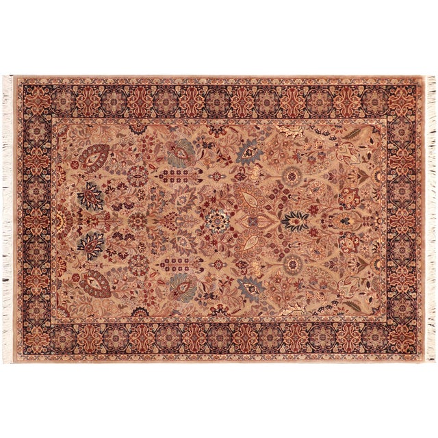 Taupe 1990's Floral Pak-Persian Taupe/Blue Wool Rug - 6'1'' X 9'1'' For Sale - Image 8 of 9