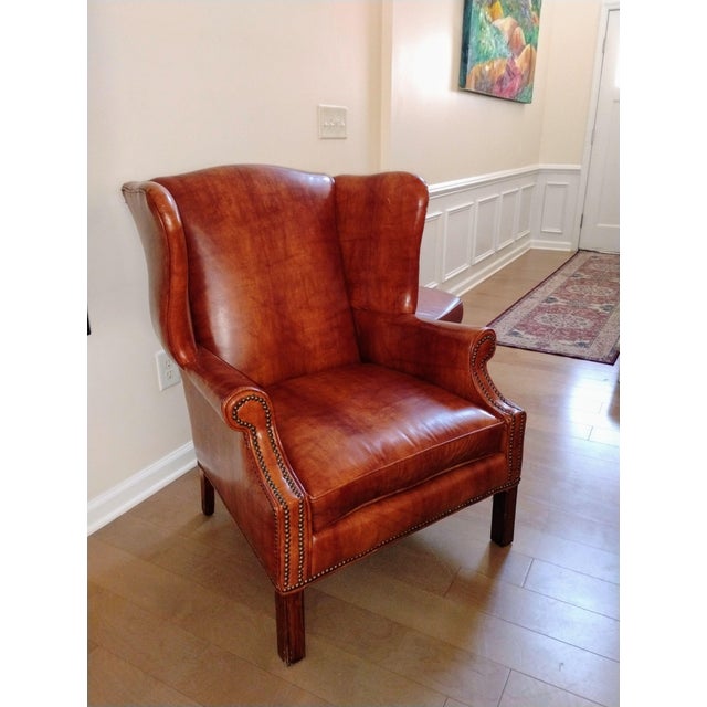 Elevate Your Space With This Stunning Vintage Dutch Cognac Colored Wingback Leather Club Chair For Sale - Image 9 of 12