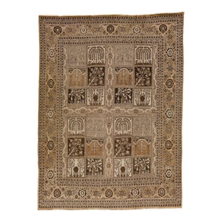 Brown Antique Persian Tabriz Handmade Wool Rug With Allover Design For Sale