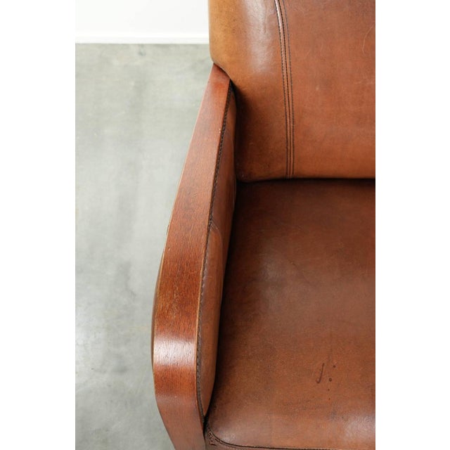 Art Deco Style Sheepskin Armchair in with Wooden Armrests For Sale - Image 7 of 12