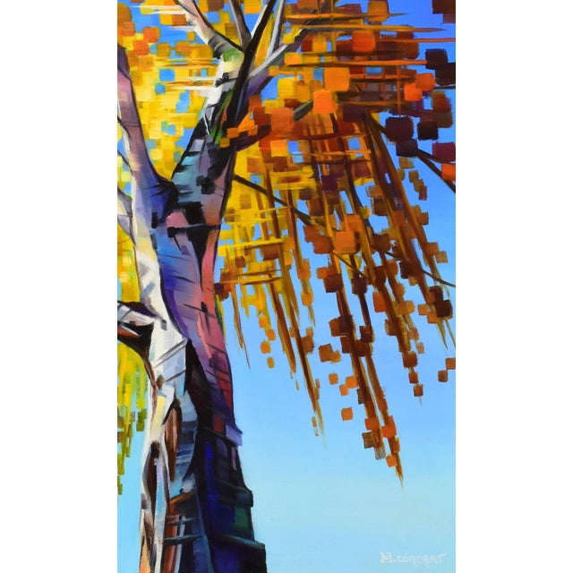 Early 21st Century Strength and Beauty by Michelle Condrat | Oil on board Tree with vibrant autumn leaves against blue sky For Sale - Image 5 of 5