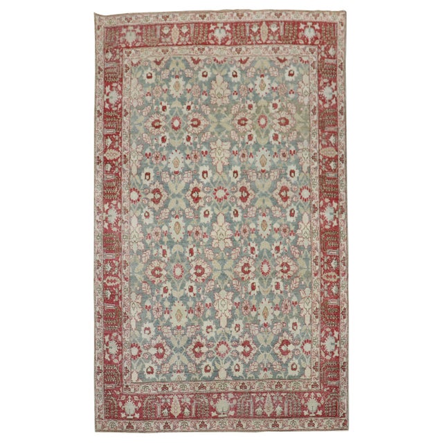 Textile Green Red Antique Persian Tabriz - 6'3" x 9'10" For Sale - Image 7 of 18