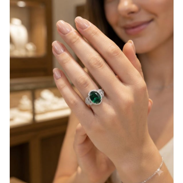 Emerald Natural Emerald 3.35cts & Diamond 0.80cts Ring in 18k Gold For Sale - Image 8 of 8