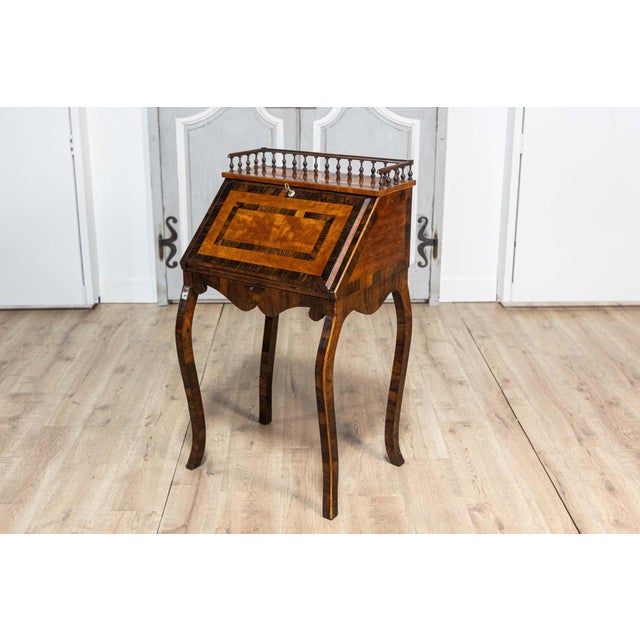 Italian 19th Century Walnut and Mahogany Writing Table with Slant Front Desk For Sale - Image 9 of 14