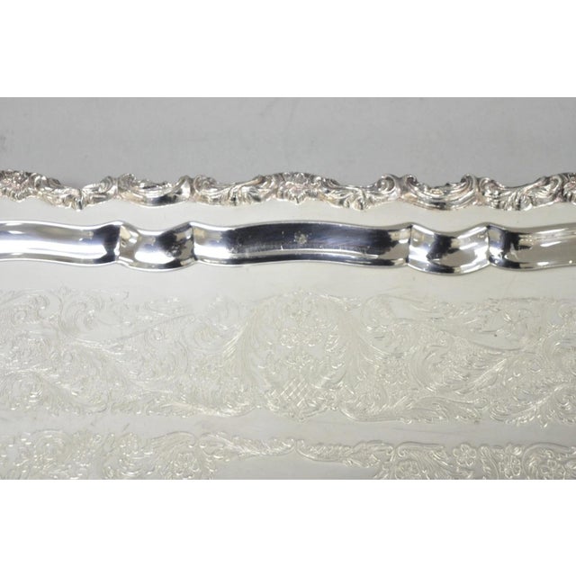 Vintage Sheridan Victorian Silver Plated Narrow Footed Serving Platter Bar Tray For Sale - Image 10 of 13