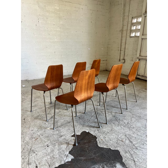 Arne Jacobsen Newly Refinished Mid Century Danish Teak Dining Chairs - Set of 6 For Sale - Image 4 of 5
