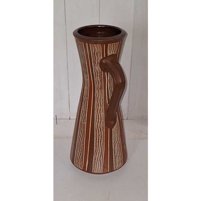 Vintage German Handled Vase in Reddish-Brown Ceramic, 1960s, in Very Good conditions. Designed 1960 to 1969