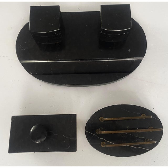 Art Déco Office Desk Set in Black Marble, 1930s, Set of 7 For Sale - Image 6 of 18