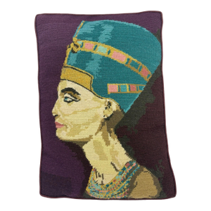 Vintage Nefertiti Eyptian Needlepoint Pillow