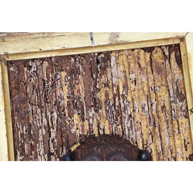 Wood 19th Century French Cast-Iron Lion Head Mounted on a Gilt Board and Frame For Sale - Image 7 of 15