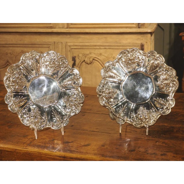 Pair of Scalloped Sterling Silver Platters With Repousse Fruit Motifs For Sale - Image 13 of 13