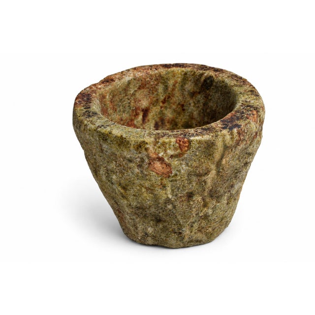 Stone 18th Century Granite Stone Bowl Olive Green Mortar Planter 5 Lb For Sale - Image 7 of 11