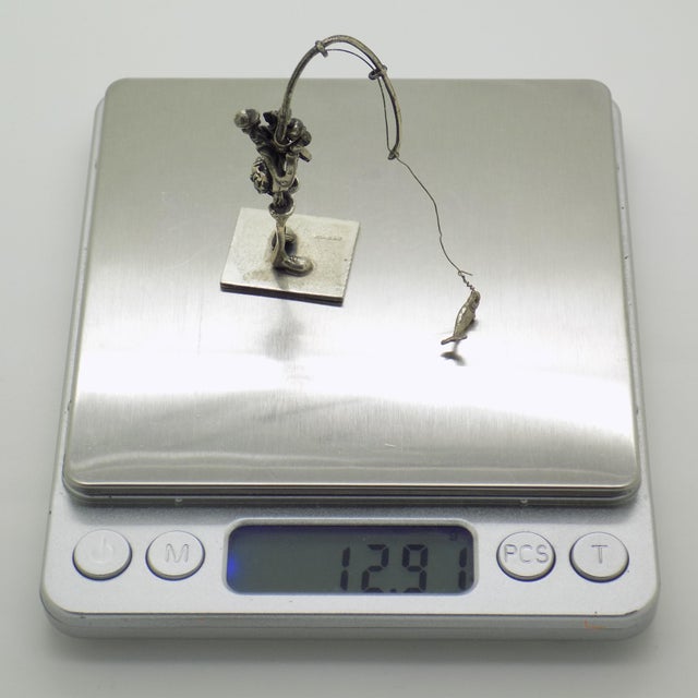 Vintage Italian Genuine Silver 800 Fisherman Dollhouse Miniature Figurine by Yeso, Arezzo, 1970s For Sale - Image 9 of 13