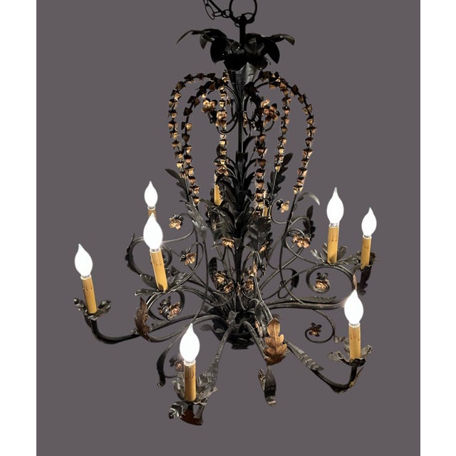 1960s 1960s Mid Century Modern Curry and Company Wrought Iron Chandelier With 9 Lights For Sale - Image 5 of 6
