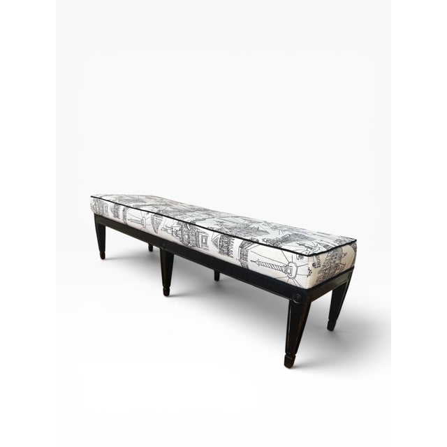 Modern Antique-Style Bench With Schumacher Views of Paris Upholstery For Sale - Image 3 of 14