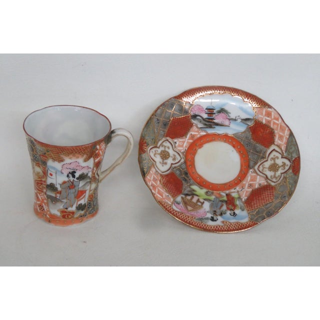 Japanese Tame and Nakamura Japan 2pc Set Chocolate Cup and Saucer Pair Hand Painted For Sale - Image 3 of 11