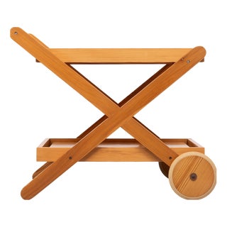 Serving Trolley in Pine with Wheels, 1970s For Sale