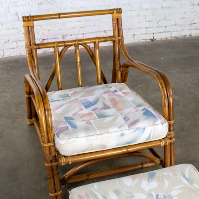Mid-20th Century Tropical or Coastal Style Rattan Lounge Chair and Ottoman Set by Calif Asia For Sale - Image 10 of 18