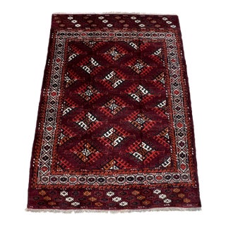 High-Quality Hand-Knotted Turkmen Yomut Wool Area Rug - 4'6" X 6'1" For Sale