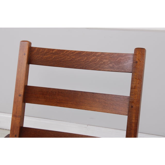 Wood Gustav Stickley Antique Mission Oak Burgundy Leather Reclining Morris Chair For Sale - Image 7 of 15