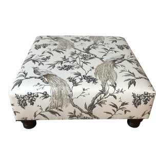 Fabric Covered Peacock Printed Ottoman For Sale