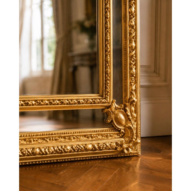Late 20th Century Late20C French Louis XVI Gold Beech Floor Mirror-1 Pc For Sale - Image 5 of 9
