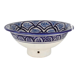 Moroccan Bowl Morocco Ceramic Blue White Raised Bowl Hand Painted Signed Moroccan 10in
