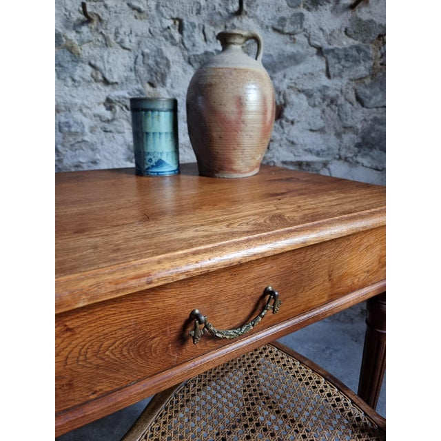 Brown Antique French Oak Writing Table with Drawer, 1930 For Sale - Image 8 of 18