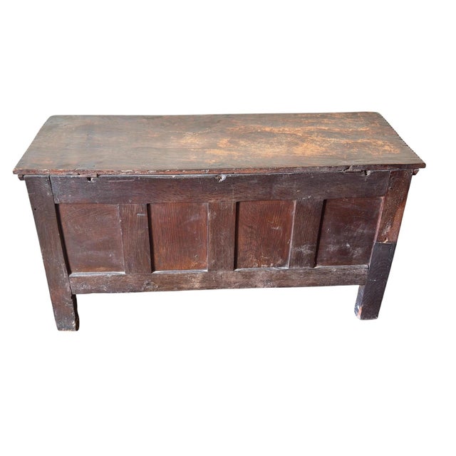 Wood English Carved Oak Four-Panel Chest, 1680 For Sale - Image 7 of 8