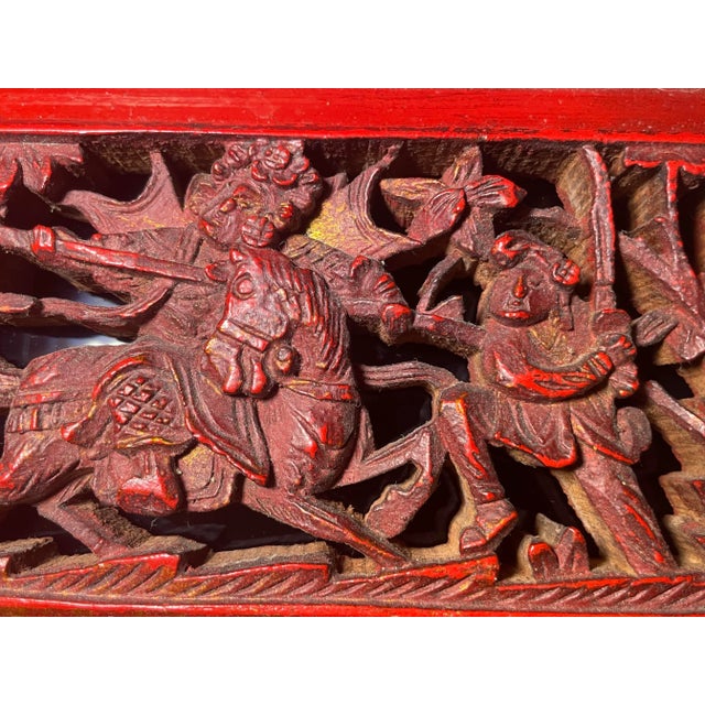 Red Japanese Kamakura Bori Wood Panel Meiji Era For Sale - Image 8 of 9