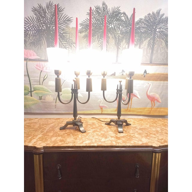 Gold Large Brass Candelabras, 1940s, Set of 2 For Sale - Image 8 of 13