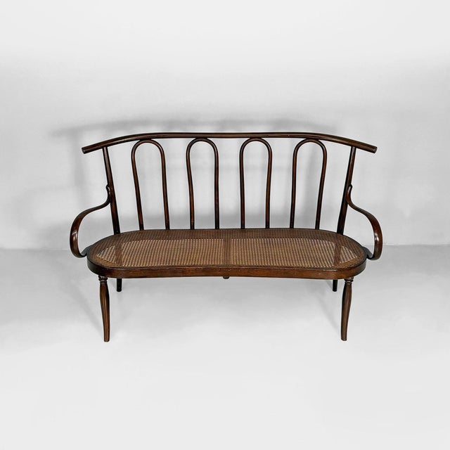 Italian Wood and Vienna Straw Bench, 1970s For Sale - Image 3 of 18