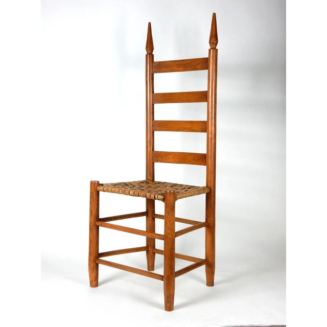 American Antique Pennsylvania Shaker Style Tall Ladderback & Rush Dining Chair Set For Sale - Image 3 of 11